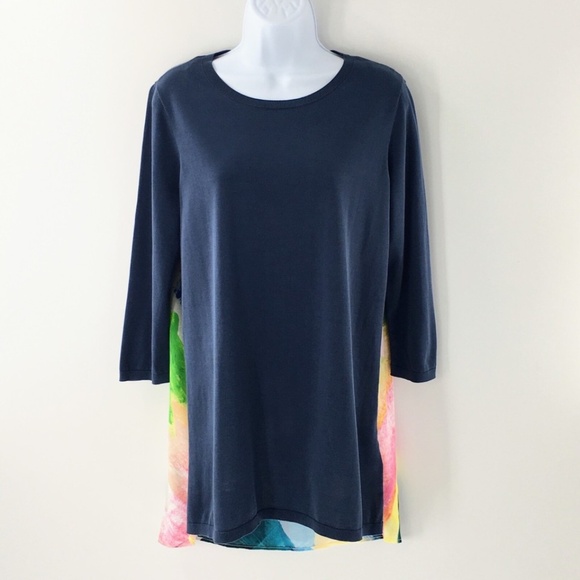 COS Womens Knit Tunic Top Blue Crewneck Mulberry Silk Back Art to Wear Sz S - Picture 3 of 11